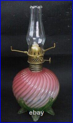 ITEM #288 S-539 Antique Art Glass Vaseline Opalescent Miniature Oil Lamp MINT