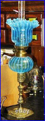 ITEM #288 S-539 Antique Art Glass Vaseline Opalescent Miniature Oil Lamp MINT