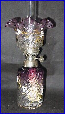 ITEM #288 S-539 Antique Art Glass Vaseline Opalescent Miniature Oil Lamp MINT