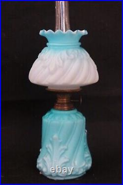 ITEM #288 S-539 Antique Art Glass Vaseline Opalescent Miniature Oil Lamp MINT