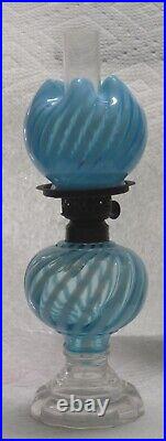 ITEM #288 S-539 Antique Art Glass Vaseline Opalescent Miniature Oil Lamp MINT