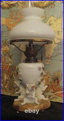 ITEM RARE SHAPE Antique Vaseline Opalescent Art Glass Finger Miniature Oil Lamp