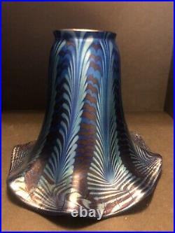 Iridescent pull feather blue aurene 2 fitter ruffle art glass shade unmarked