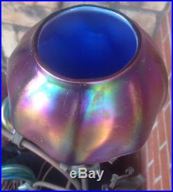 JOHN COOK STUDIO IRRIDESCENT BLUE LOTUS ART GLASS LAMP Signed & #