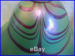 John Ditchfield Glasform Iridescent Green & Purple Glass Mushroom Lamp
