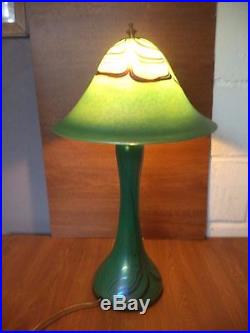 John Ditchfield Glasform Iridescent Green & Purple Glass Mushroom Lamp
