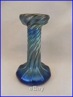 LCT Tiffany Favrile Blue Iridescent Art Glass Candlestick Lamp Base