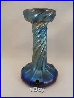 LCT Tiffany Favrile Blue Iridescent Art Glass Candlestick Lamp Base