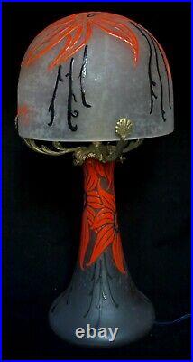 LEGRAS & Cie. ART DECO ART GLASS TABLE LAMP ETCHED AND HOT GLAZES 1920-1930