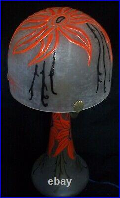 LEGRAS & Cie. ART DECO ART GLASS TABLE LAMP ETCHED AND HOT GLAZES 1920-1930