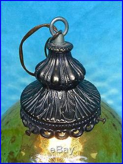 LG Vintage Mid Century AMBER Optic Art Glass Ball Shade Hanging Swag Lamp Light