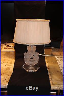 Lalique Crystal Lamp Frosted with Shade Mesanges Design