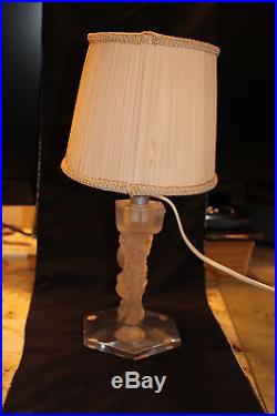 Lalique Crystal Lamp Frosted with Shade Mesanges Design