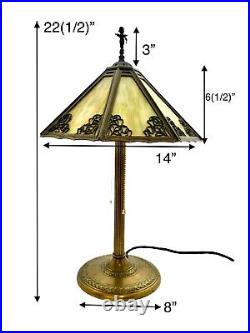 Lamp Metal Base Glass Shade Art Nouveau Style Antique Decor