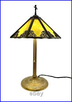 Lamp Metal Base Glass Shade Art Nouveau Style Antique Decor