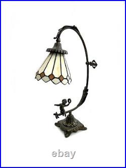 Lamp Old Vintage Pair Bronze Cherub Design with Stain Glass $295 EACH LAMP