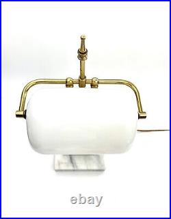 Lamp Vintag 1950s Art Deco Marble Base Brass Bankers Desk Lamp White Glass Shade