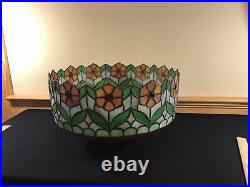 Large 18 Vtg Arts & Crafts Leaded Slag Stained Glass Floor Lamp Shade Flowers