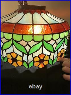 Large 18 Vtg Arts & Crafts Leaded Slag Stained Glass Floor Lamp Shade Flowers