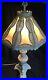 Large 33 Tall Antique Art Deco Nouveau Stained Slag Glass Lamp with Gryphons