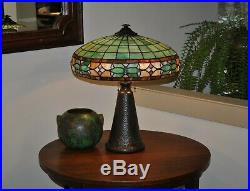 Large Antique Arts & Crafts Leaded Glass Lamp Mission Wilkinson Shade