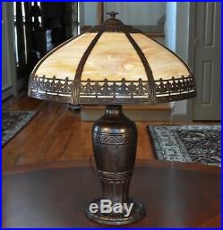 Large Antique Arts & Crafts Slag Glass Lamp Rainaud Handel Style