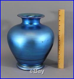 Large Antique Hand Blown, Blue Aurene Steuben Art Glass Vase/ Lamp, NR