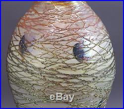 Large Antique Quezal Gold Thread, Heart & Vine, Art Glass Lamp, NR
