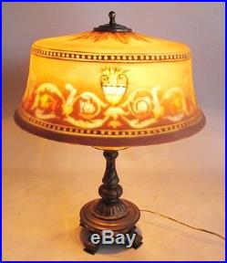 Large Antique Signed Pairpoint Reverse Painted Art Glass Lamp with Original Base