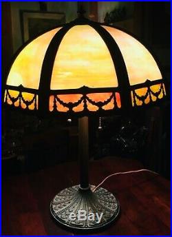 Large Art Nouveau Miller Slag Glass Overlay Lamp 12 Panels