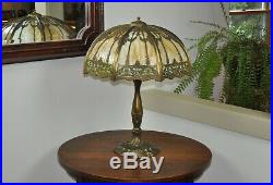 Large Art Nouveau Wilkinson Slag Glass Lamp Bronze Base
