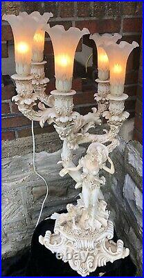 Large Auro Belcari Style Art Glass Centerpiece Sculpture Lamp Lady with Dog