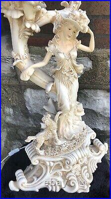 Large Auro Belcari Style Art Glass Centerpiece Sculpture Lamp Lady with Dog