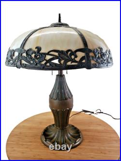 Large Detailed Art Nouveau Slag Glass Lamp