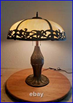 Large Detailed Art Nouveau Slag Glass Lamp