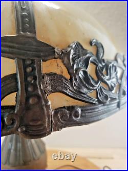 Large Detailed Art Nouveau Slag Glass Lamp