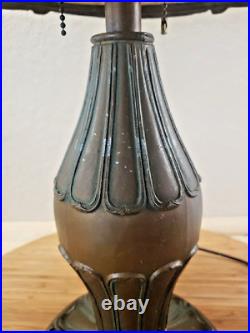 Large Detailed Art Nouveau Slag Glass Lamp