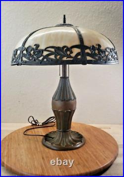 Large Detailed Art Nouveau Slag Glass Lamp