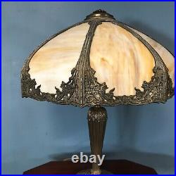 Large Early 1900s Art Nouveau Slag Glass Table Lamp