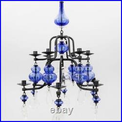 Large Erik Hoglund for Boda Smide Mid Century 12 Arm Blue Art Glass Chandelier