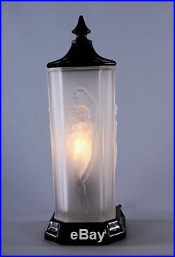Large Frosted Glass Antique Art Deco Nude Boudoir Lamp Tiffin Glass Co. Sublime