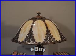 Large Gorgeous Arts & Crafts Umbrella Shade Slag Glass Lamp