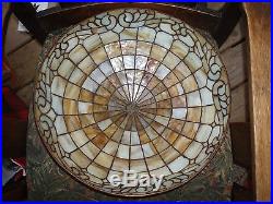 Large & RARE! Antique Arts & Crafts Leaded Carmel Slag Panel Glass Lamp Shade