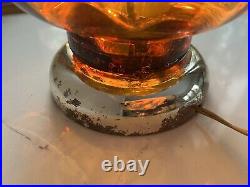 Large mcm mid century art deco amber optical glass vintage table lamp rare