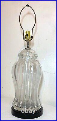 Large vintage hand blown Murano urn style clear art glass electric table lamp