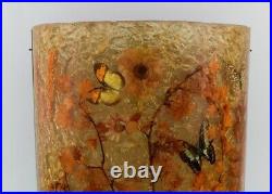 Large wall lamp in curved art glass with hand-painted butterflies and foliage