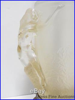 Lg Art Deco Crystal Frosted Female Nudes Lalique Era French Style Art Glass Lamp
