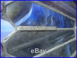 Lg Vintage Leaded Slag Glass Table Lamp Shade Jeweled Signed Quoizel Arts Crafts