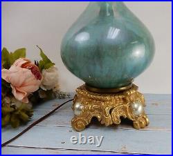 Loevsky & Loevsky Metal Castings Aqua Green Color Glass Art Deco 43 Table Lamp