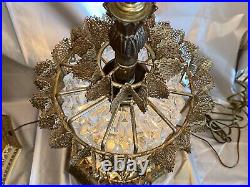 Loevsky & Loevsky Vtg Hollywood Regency Art Deco Gilded Cut Glass Table Lamp